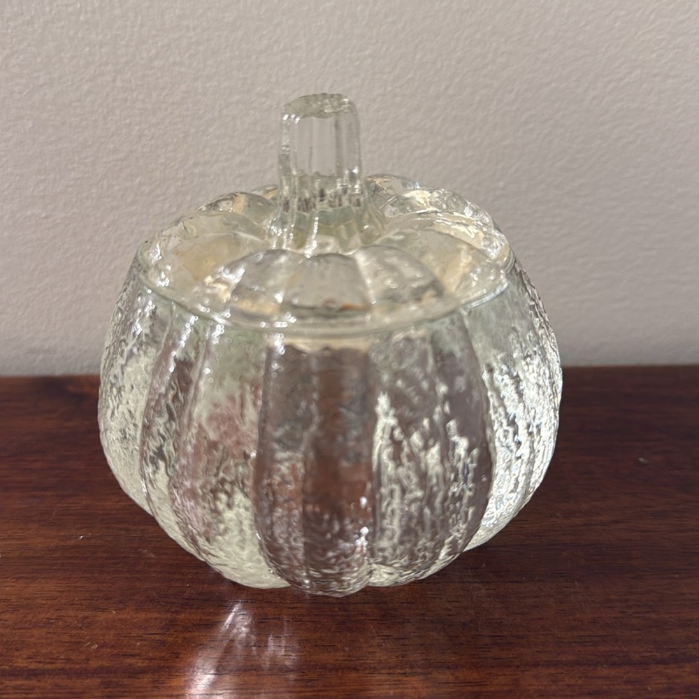 Vintage Avon Pumpkin Glass Crystal Tea Light Mini Candle Holder 1982
